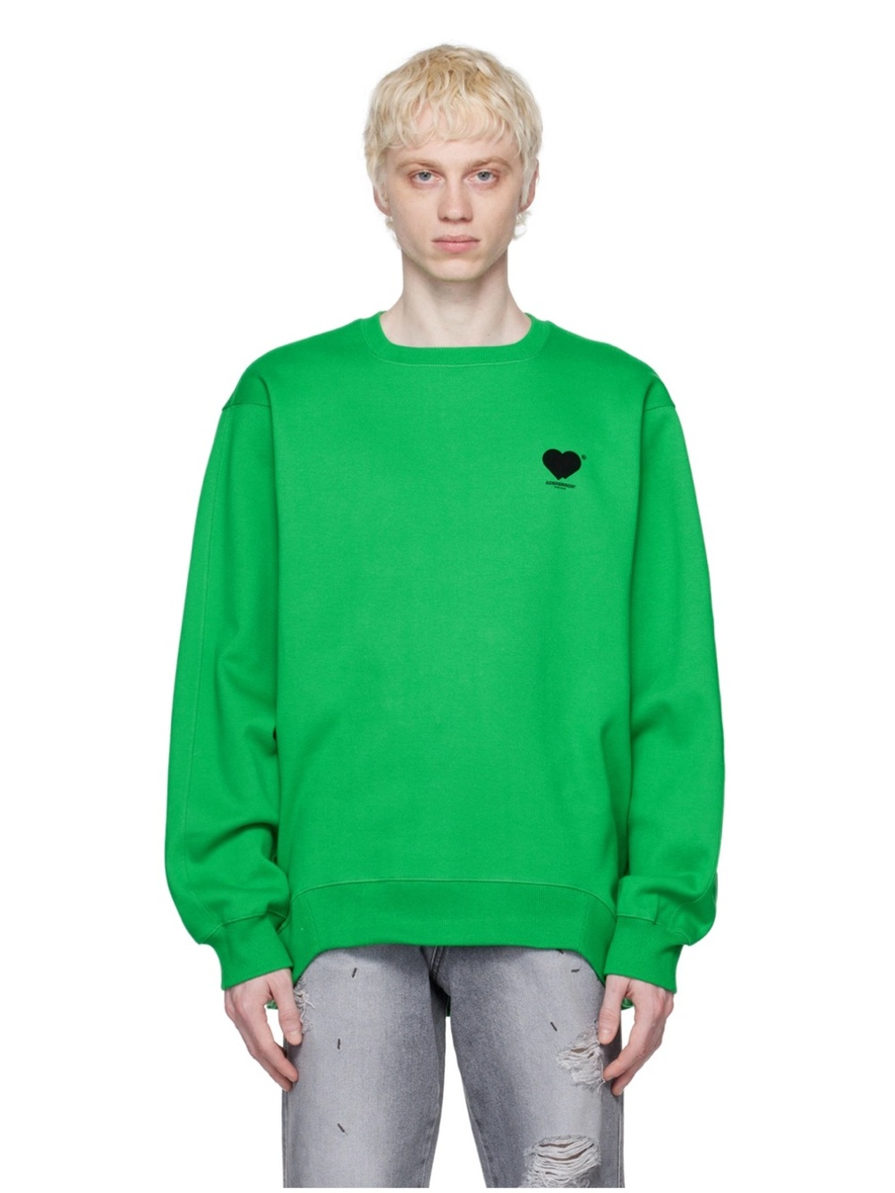 ADER ERROR Green Black Heart Graphic Crewneck Sweatshirt – Size A2 EUC/ Like New